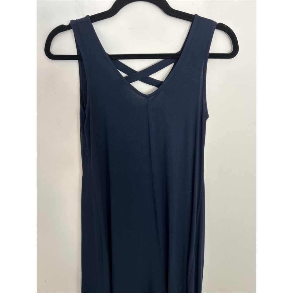 Style & Co Navy Dress Sleeveless Cross Stapes Back Knee Length Lightweight Comfy